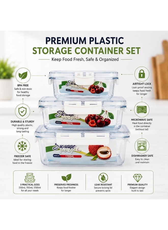 Premium airtight acrylic food storage container set – 3 pieces in sizes 250ml, 700ml and 1700ml - Image 4