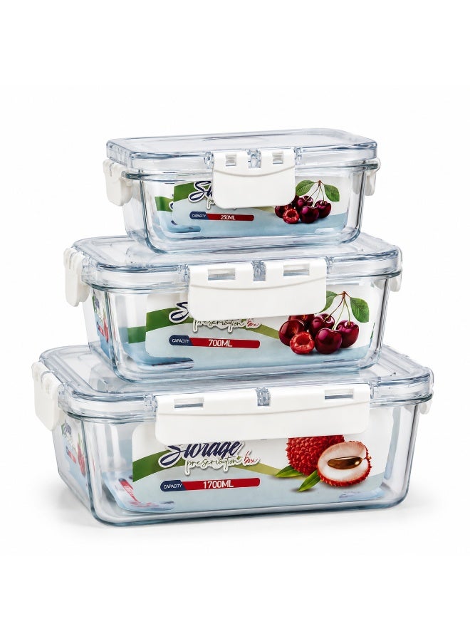 Premium airtight acrylic food storage container set – 3 pieces in sizes 250ml, 700ml and 1700ml - Image 2