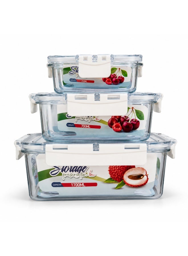 Premium airtight acrylic food storage container set – 3 pieces in sizes 250ml, 700ml and 1700ml - Image 1
