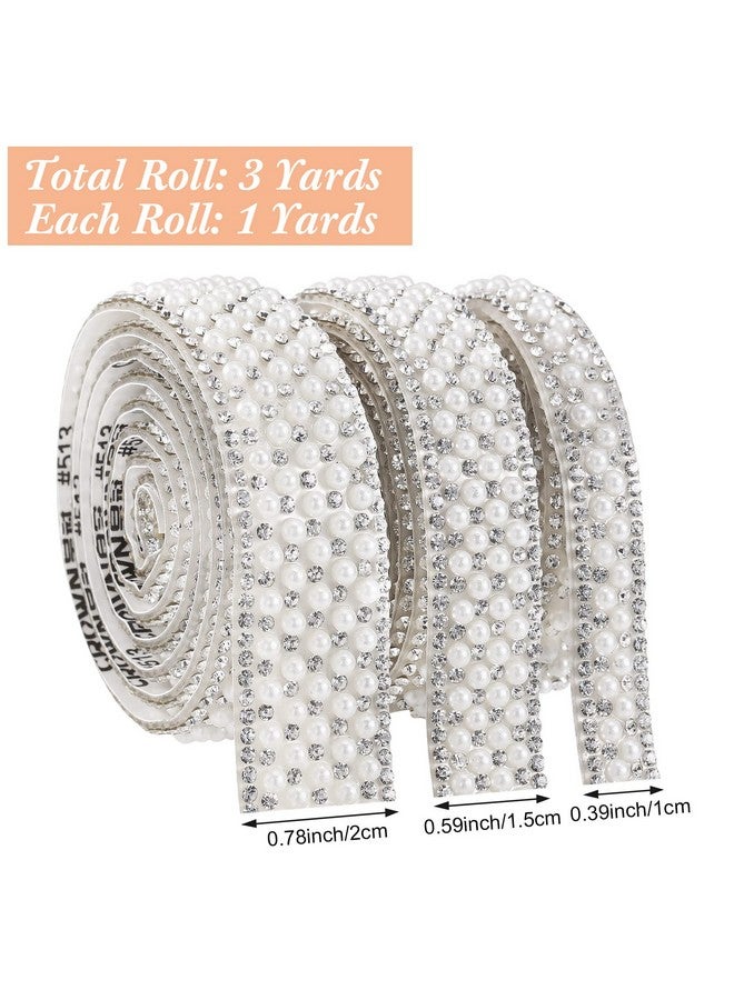 Outus Pearl Stickers 3 Rolls Self Adhesive Pearl Rhinestone Ribbon Pearl Wrap Roll Crystal Pearl Strips for DIY Wedding Birthday Party Crafts Decoration (Staggered Style) - Image 2