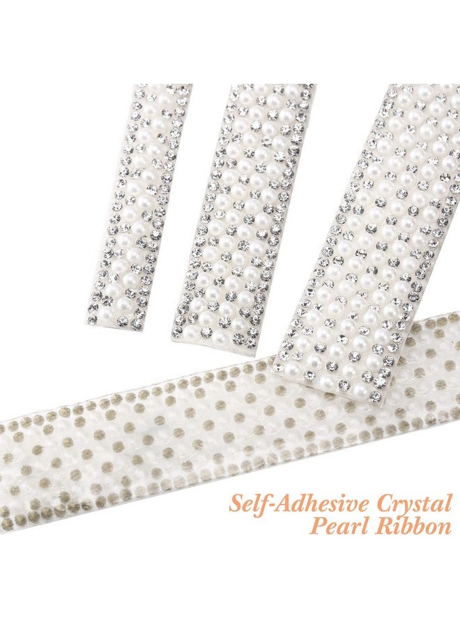 Outus Pearl Stickers 3 Rolls Self Adhesive Pearl Rhinestone Ribbon Pearl Wrap Roll Crystal Pearl Strips for DIY Wedding Birthday Party Crafts Decoration (Staggered Style) - Image 3