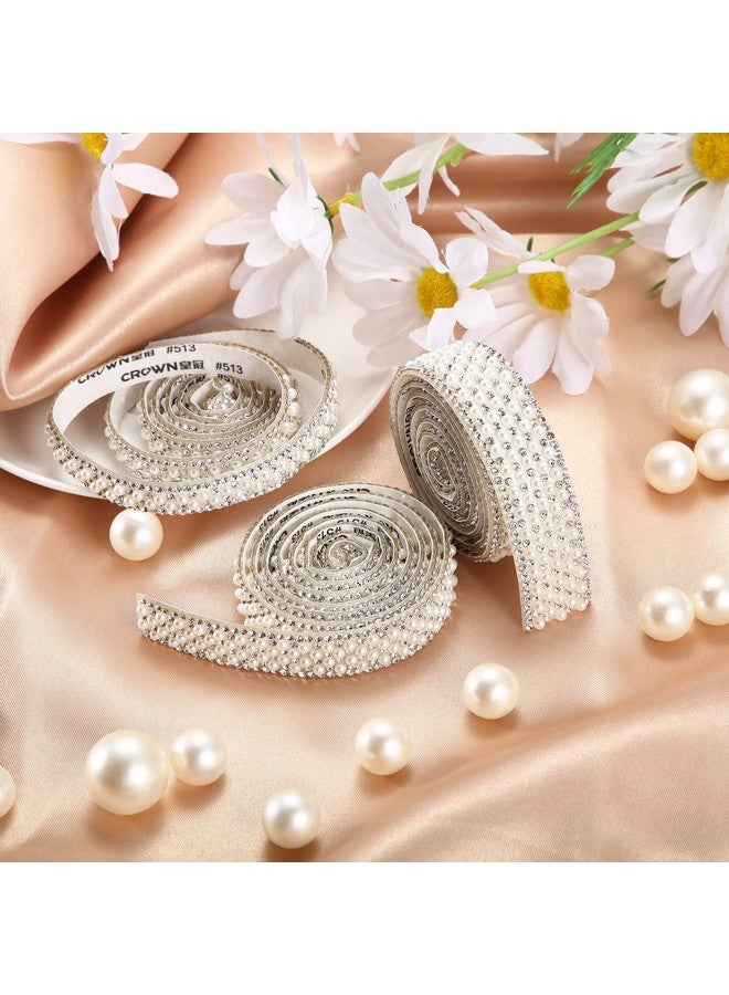 Outus Pearl Stickers 3 Rolls Self Adhesive Pearl Rhinestone Ribbon Pearl Wrap Roll Crystal Pearl Strips for DIY Wedding Birthday Party Crafts Decoration (Staggered Style) - Image 5