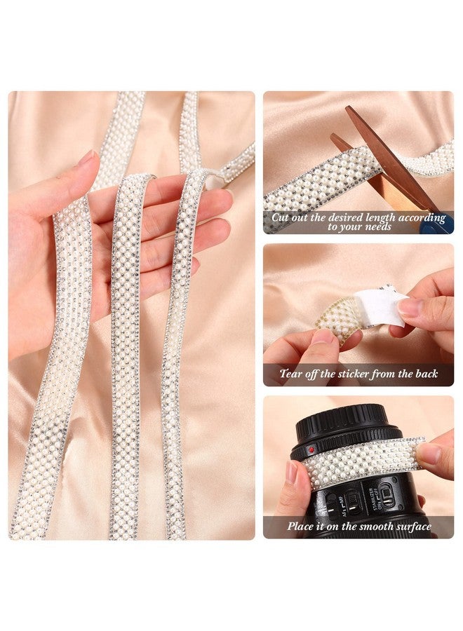 Outus Pearl Stickers 3 Rolls Self Adhesive Pearl Rhinestone Ribbon Pearl Wrap Roll Crystal Pearl Strips for DIY Wedding Birthday Party Crafts Decoration (Staggered Style) - Image 4