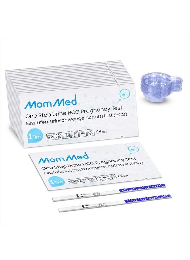 MomMed - MomMed Pregnancy Test, 25 Hcg Pregnancy Test Strips with 25 Urine Cups, Rapid and Accurate Results, Women Home Testing, Early Pregnancy Tests - Image 1
