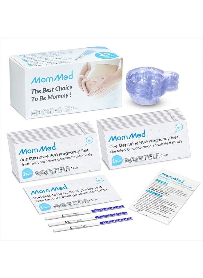 MomMed - MomMed Pregnancy Test, 25 Hcg Pregnancy Test Strips with 25 Urine Cups, Rapid and Accurate Results, Women Home Testing, Early Pregnancy Tests - Image 1