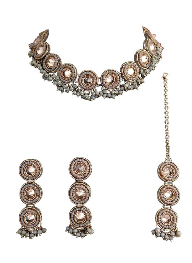 Glamsouq Designer Grey Colored Choker Necklace set