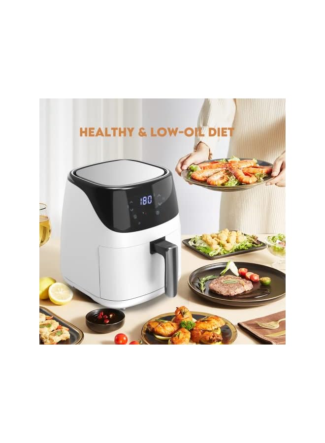 PROMASS مقلاة 5 لتر، 8 برامج محددة مسبقًا، شاشة تعمل باللمس LED، شاشة رقمية، مؤقت قابل للتعديل على نطاق واسع والتحكم في درجة الحرارة، 1500 وات، طهي صحي بدون زيت وقليل الدهون (أبيض) - Image 4
