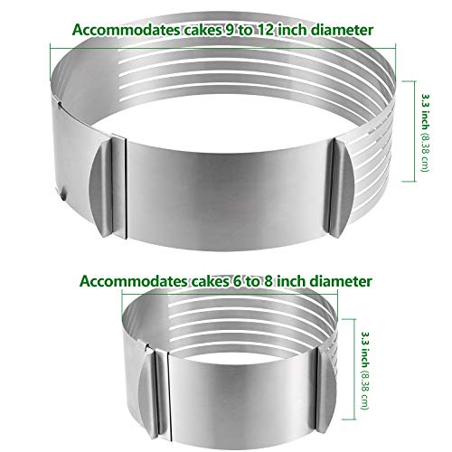 HAKZEON 2 Pack Cake Ring Set, Adjustable Stainless Steel Mousse Cake Rings, Round Molds Cookie Cutter Leveler 7 Layer 6-12 inch for Kitchen Restaurant Mousse DIY - Image 2