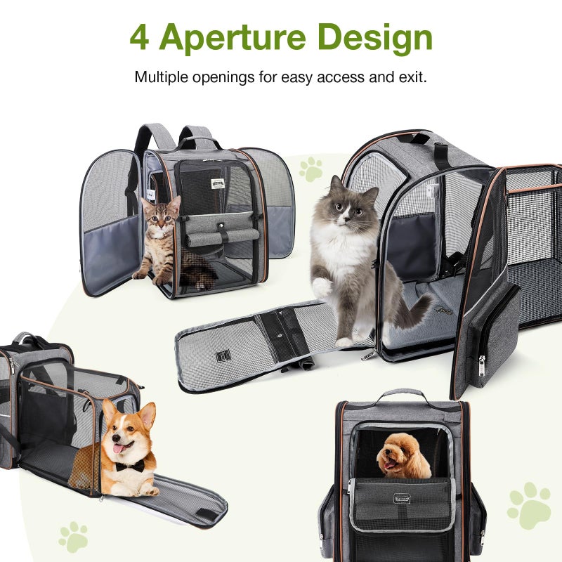 Lekebobor Cat Carrier Backpack, Expandable Pet Carrier with Sun Shade & Full Front Opening, Breathable Mesh Backpack for Small Dogs & Medium Cats Up to 18 Lbs, Foldable for Hiking, Camping (Grey) - Image 5
