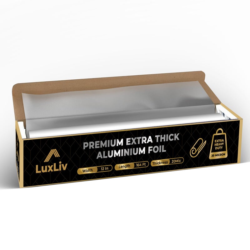 LuxLiv Aluminum Heavy Duty Tin Foil Roll â€“ 12 inch wide x164 ft Length,161 sq ft â€“ Commercial Grade & Extra Thick, Strong Enough for Food Service Industry with cutter - LuxLivÂ® - Image 2
