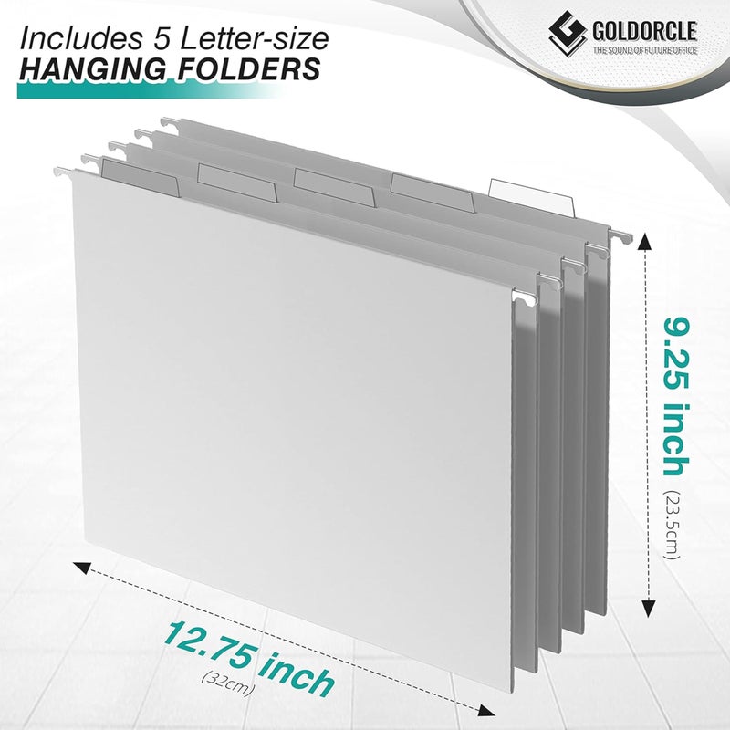 GoldOrcle Hanging File Organizer, Letter-size File Holder Filing Box with 5 Hanging Folders, Metal Mesh Desk File Folder Storage(No Assembly Required) - Image 3