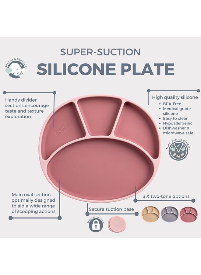 bibado Silicone Suction Divider Plate,  Teaching Little Ones Cutlery Control And Vital Independent Feeding Skills Suitable For 6 Months To 3 Years - Blush  - Image 2