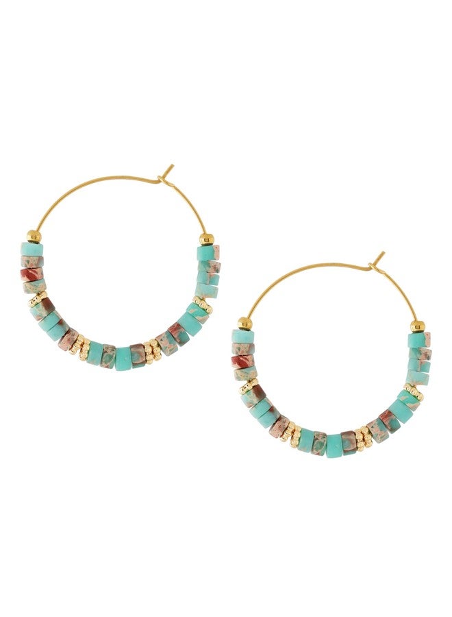 MINACHI Boho Mixed Color Stone Bead Hoop Earrings, Handmade Gold Tone Hippie Chunky Hoops Earrings For Women - Image 1