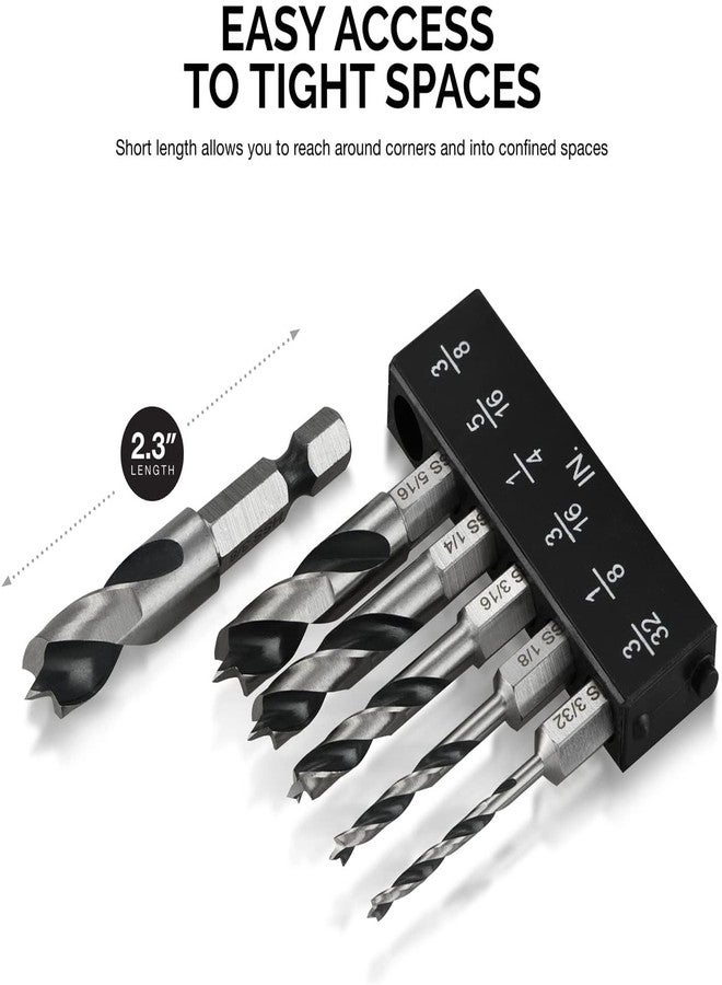 NEIKO 11401A 6 Piece Brad Point Drill Bit Set, Stubby Drill Bit Set for Wood, 1/4" Quick Change Hex Shank, HSS 4241 High Speed Steel for Quick Change Chucks and Drives, Drill Bit Holder Included - Image 4