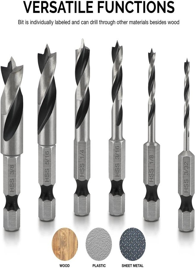 NEIKO 11401A 6 Piece Brad Point Drill Bit Set, Stubby Drill Bit Set for Wood, 1/4" Quick Change Hex Shank, HSS 4241 High Speed Steel for Quick Change Chucks and Drives, Drill Bit Holder Included - Image 5