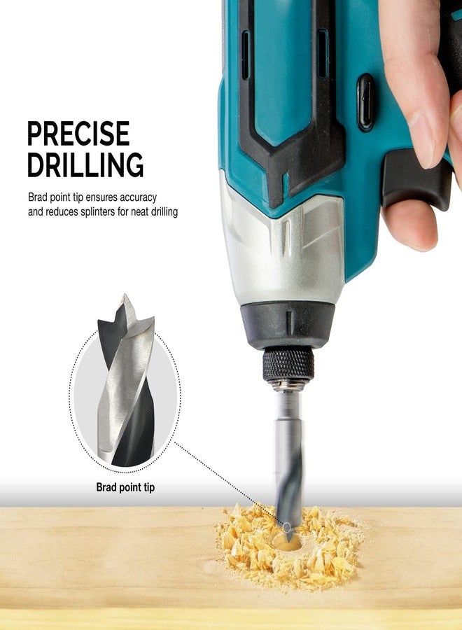 NEIKO 11401A 6 Piece Brad Point Drill Bit Set, Stubby Drill Bit Set for Wood, 1/4" Quick Change Hex Shank, HSS 4241 High Speed Steel for Quick Change Chucks and Drives, Drill Bit Holder Included - Image 3