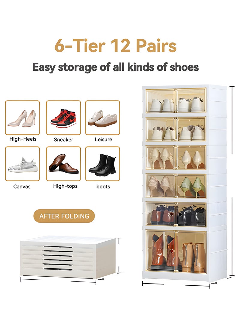 Generic Six-layer foldable shoe storage box stackable storage box with transparent door freestanding shoe rack cabinet with cover (one high and five low)  - Image 1