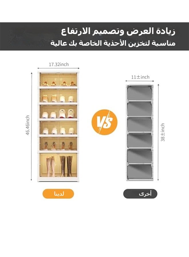 Generic Six-layer foldable shoe storage box stackable storage box with transparent door freestanding shoe rack cabinet with cover (one high and five low)  - Image 5