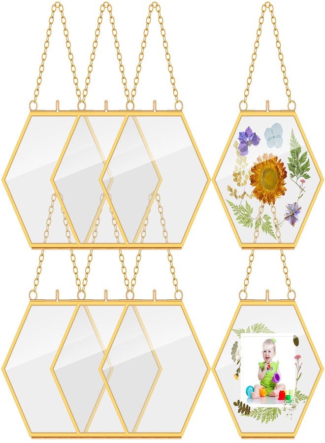 Marsui 8 Pcs Pressed Flower Frames 4 x 3 Inch Hanging Glass Floating Photo Frames Glass for Pressed Flowers Double Picture for Artwork Display Photo Modern Home Wall Decor(Gold) - Image 1