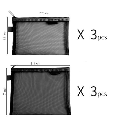 Topfinder Clear Cosmetic Bags Zip Makeup Mesh Bags Pencil Case Pouch Travel Toiletry Kit Set Storage Case ((6A+5A)*3 Black) - Image 2
