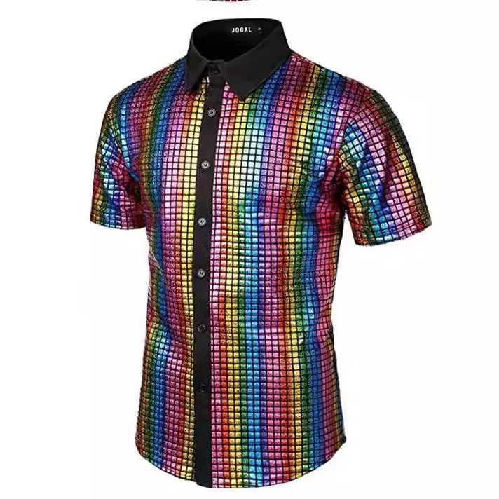 2025 Men'S Formal Shirt Sequin Buttoned Shirt 70S Disco Party Cosplay Costume Xuanzi - Image 3