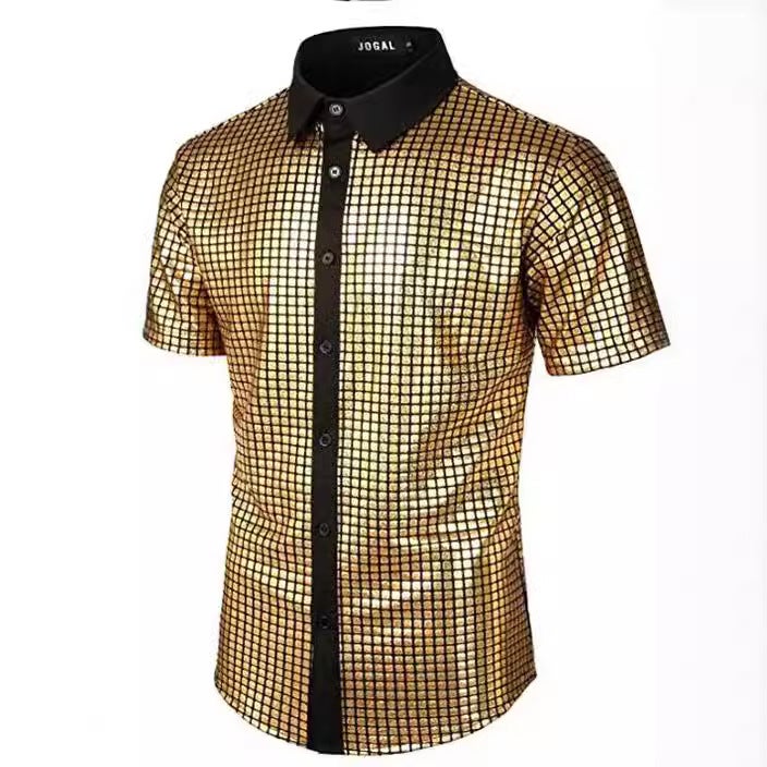 2025 Men'S Formal Shirt Sequin Buttoned Shirt 70S Disco Party Cosplay Costume Xuanzi - Image 2