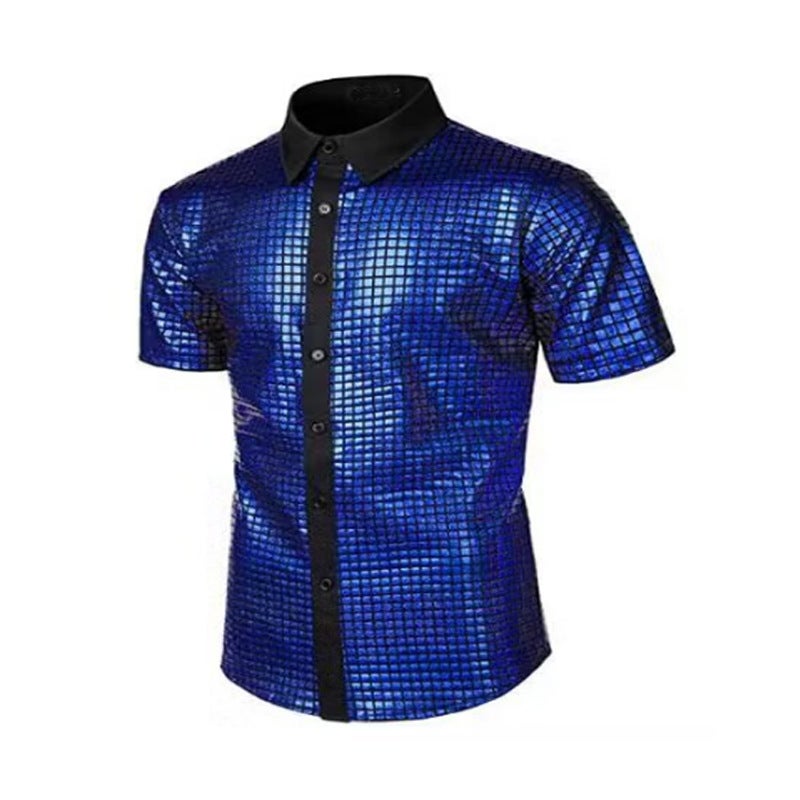 2025 Men'S Formal Shirt Sequin Buttoned Shirt 70S Disco Party Cosplay Costume Xuanzi - Image 1