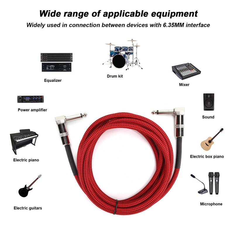 Hilitand Guitar Cable - 6.35MM Male Head Audio Guitar Cable 10ft Electric Guitar Amplifier Cord - Right Angle to Right Angle 1/4 Inch Instrument Cable Guitar Amp Cable(red) - Image 2