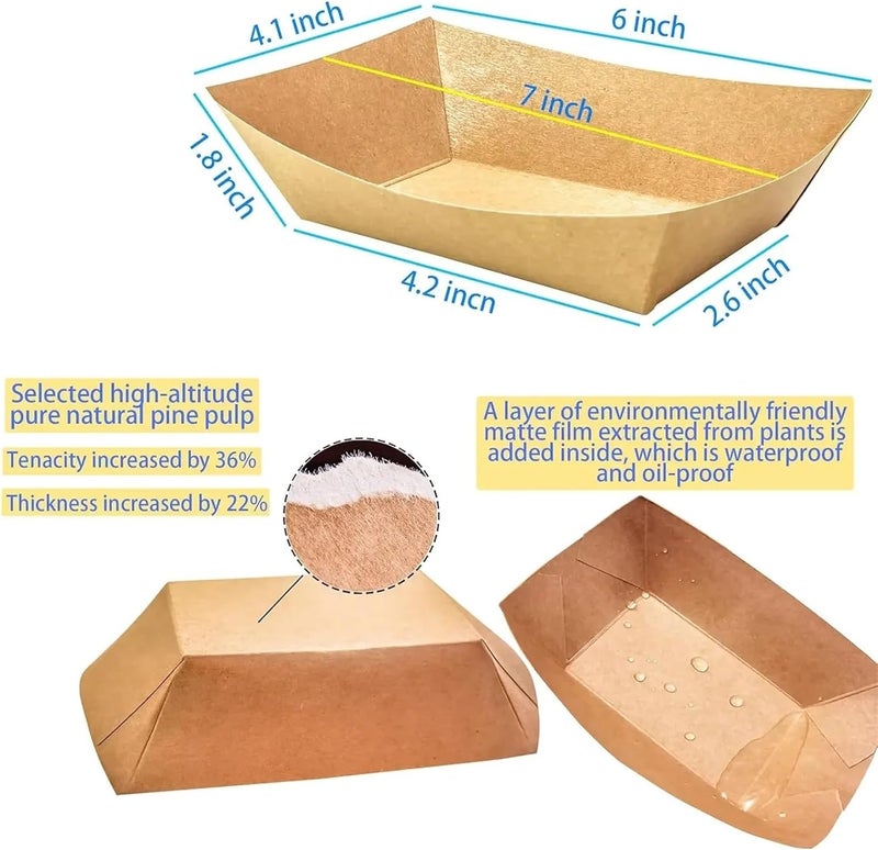Food Boats 250 Pcs Brown Kraft Paper Disposable Recyclable Eco-Friendly Food Serving Boats Take Out Trays Party Supplies for Fries - Image 2