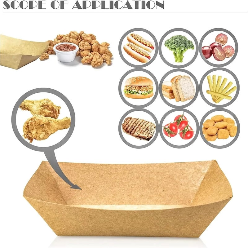 Food Boats 250 Pcs Brown Kraft Paper Disposable Recyclable Eco-Friendly Food Serving Boats Take Out Trays Party Supplies for Fries - Image 3