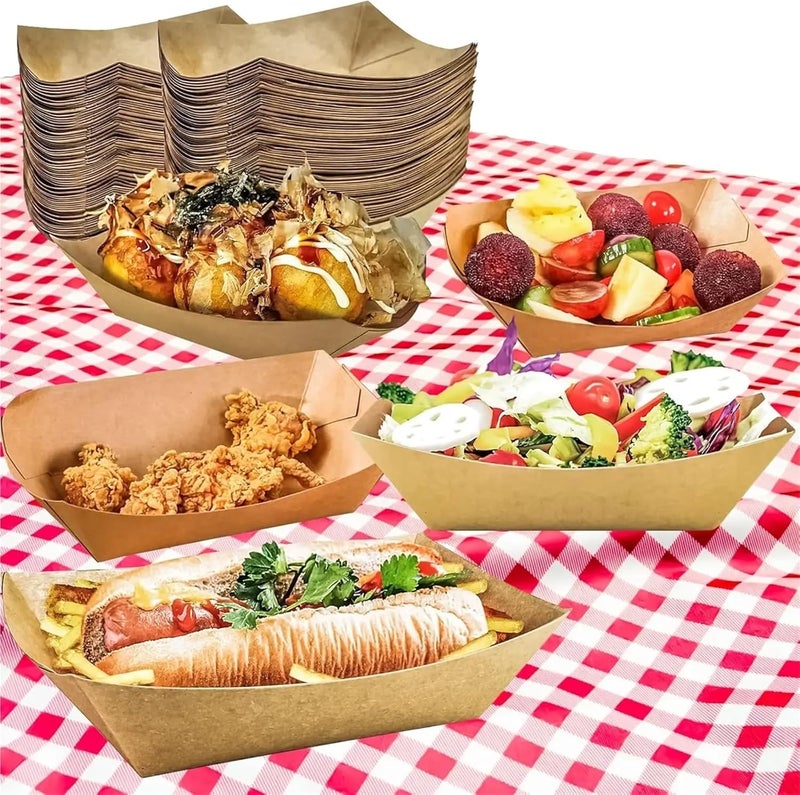 Food Boats 250 Pcs Brown Kraft Paper Disposable Recyclable Eco-Friendly Food Serving Boats Take Out Trays Party Supplies for Fries - Image 4