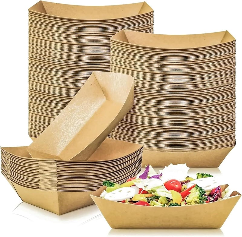Food Boats 250 Pcs Brown Kraft Paper Disposable Recyclable Eco-Friendly Food Serving Boats Take Out Trays Party Supplies for Fries - Image 1