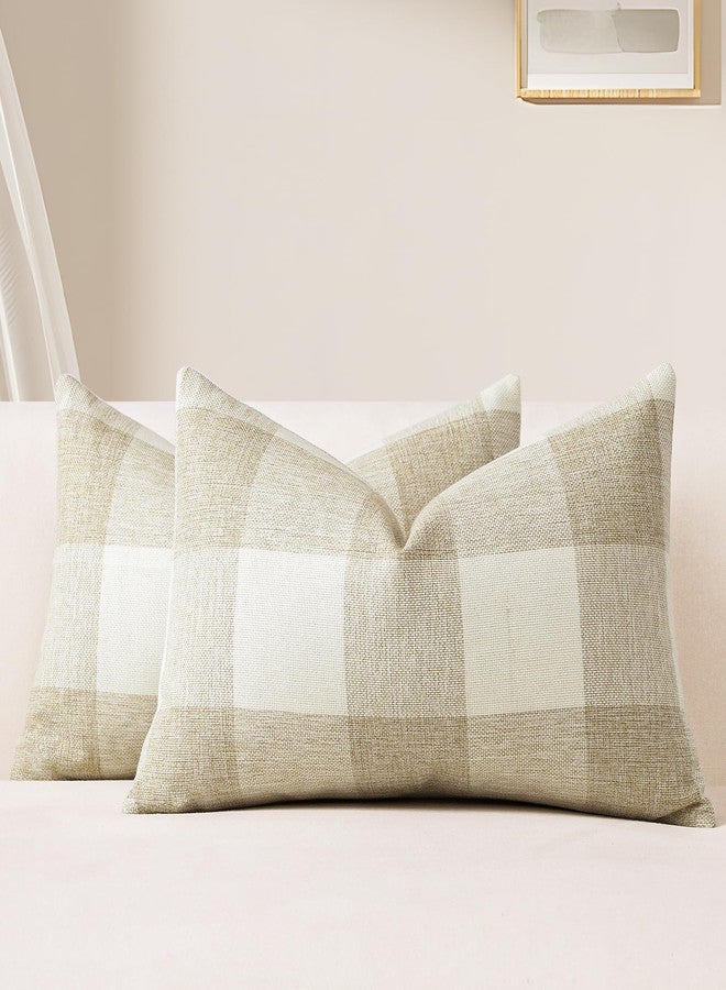 OTOSTAR Set of 2 Classic Buffalo Check Plaid Throw Pillow Covers 16x24 Inch Soft Solid Decorative Pillow Covers Cushion Case Couch Pillowcases for Home Farmhouse Sofa Bed Decor (Cream White) - Image 1