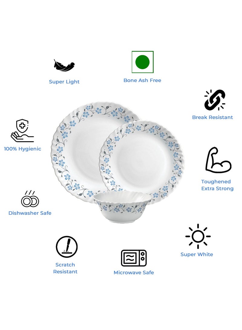 لاوبالا طقم عشاء LaOpala Classic 44 قطعة مصنوع من الزجاج، طقم عشاء Grace Blue آمن للاستخدام في الميكروويف وغسالة الأطباق، طقم أوعية وأكواب وأطباق خفيفة الوزن بتصميم بسيط وقابل لإعادة الاستخدام - Image 2