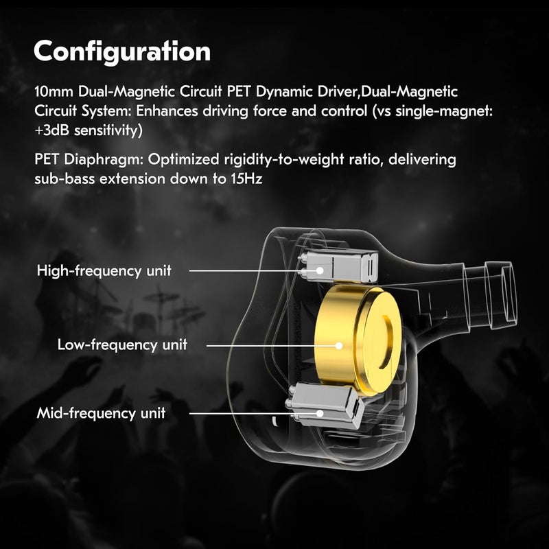 Kinboofi All climate suitability CCZ CZ10 in Ear Monitor,1DD+4BA All-Metal HiFi in Ear Earphones,Professional Wired Earbuds,Stereo Sound Clear Gaming Earbuds,Hybrid IEM Earphones with Detachable Cable (Dark, NO Microphone) Global upgraded practical design - Image 5