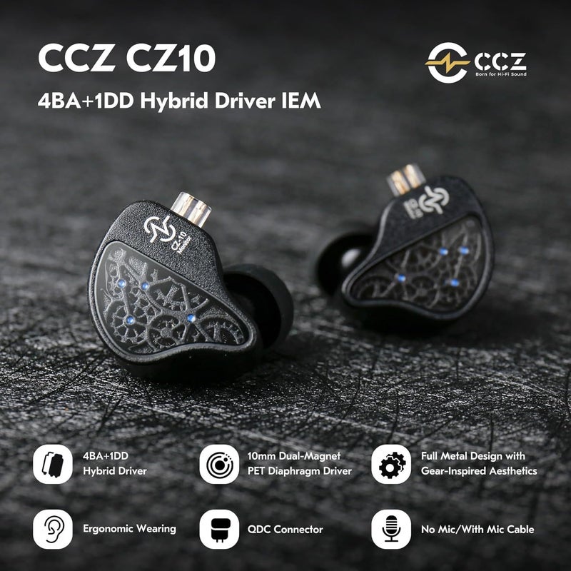 Kinboofi All climate suitability CCZ CZ10 in Ear Monitor,1DD+4BA All-Metal HiFi in Ear Earphones,Professional Wired Earbuds,Stereo Sound Clear Gaming Earbuds,Hybrid IEM Earphones with Detachable Cable (Dark, NO Microphone) Global upgraded practical design - Image 2