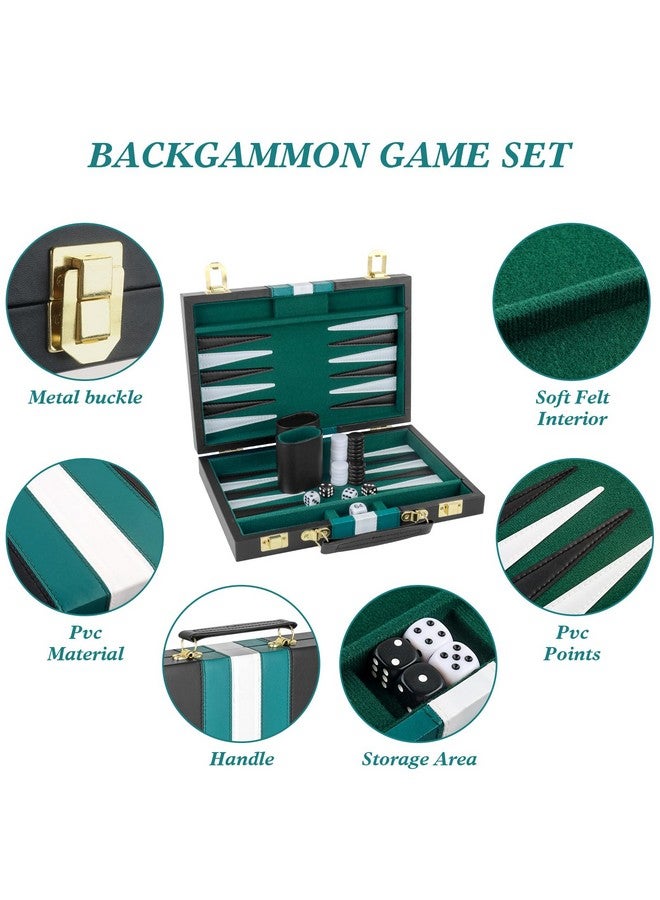 RERIVER Backgammon Set 2 Players Classic Backgammon Sets for Adults Board Game with Black PU Leather Case Portable and Travel Backgammon Set (Green, 11inch) - Image 4