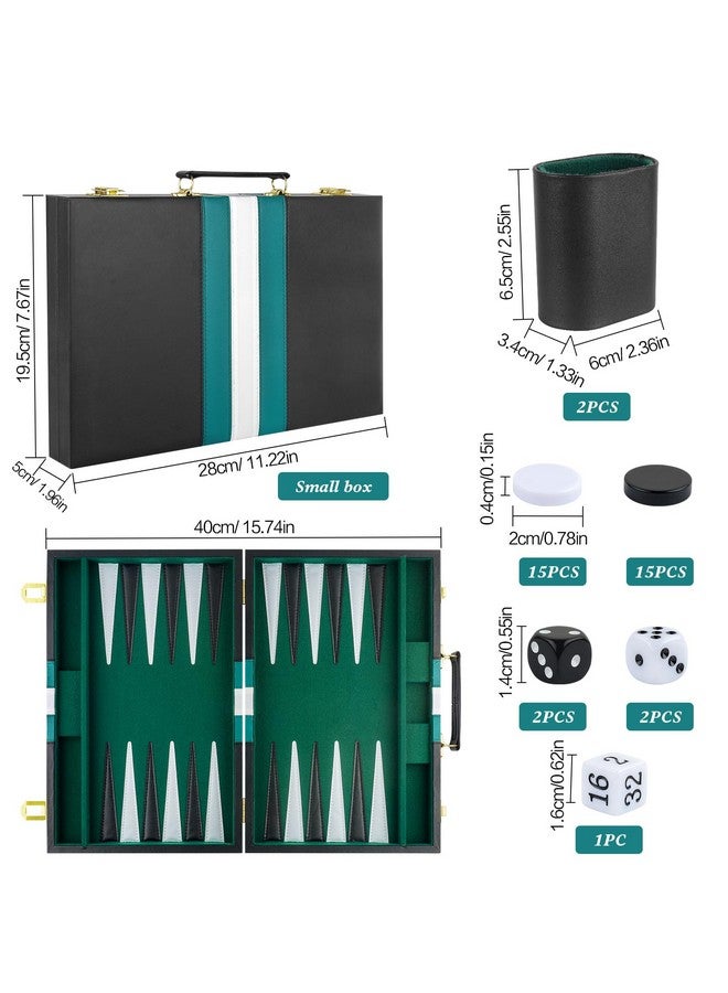 RERIVER Backgammon Set 2 Players Classic Backgammon Sets for Adults Board Game with Black PU Leather Case Portable and Travel Backgammon Set (Green, 11inch) - Image 3