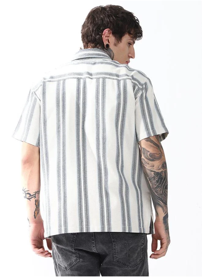 هوبرهولمي Oversized Multicolour 55% cotton 45% polyester Strip Half Sleeves Woven Button Down with Button Closure Regular Length Spread collar Collared - Ideal for Streetwear - A Must-Have for Your Wardrobe!