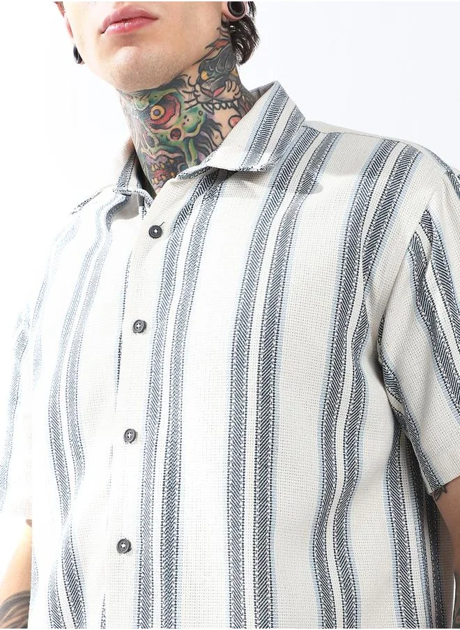 هوبرهولمي Oversized Multicolour 55% cotton 45% polyester Strip Half Sleeves Woven Button Down with Button Closure Regular Length Spread collar Collared - Ideal for Streetwear - A Must-Have for Your Wardrobe!