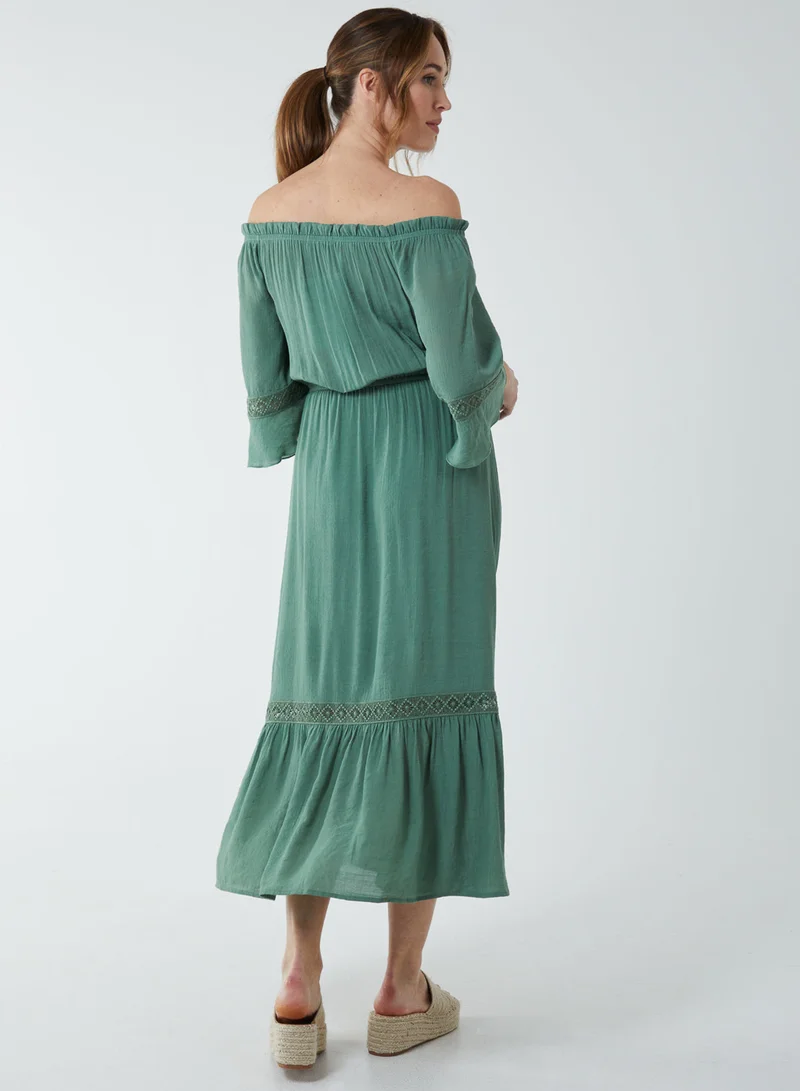 Blue Vanilla Off Shoulder Elasticated Lace Insert Midi Dress