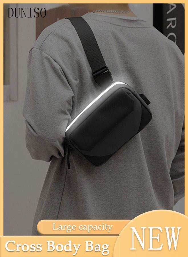 DUNISO Compact Crossbody Bag for Men Waterproof Sling Bag Backpack Multipurpose Cross Body Chest Bag Shoulder Bag Daypack for Travel Hiking Retro Purse Bag with Reflective strip  - Image 1