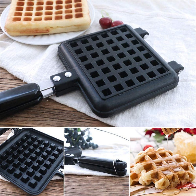 RBGIIT Waffle Maker Machine With Comfortable Handle For Kitchen Gas Stove Black_10 - Image 5