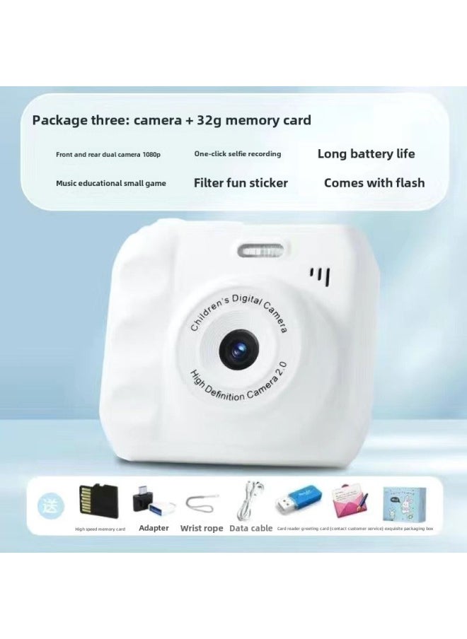 Generic - Camera HD Double Camera Cute Digital Campus Student Party Photo Camera Can Take Photos And Pass Mobile Phone Color Shooting 12-Body Color:Hd Dual Camera Moonlight White  - 32g Memory Card* - Image 1