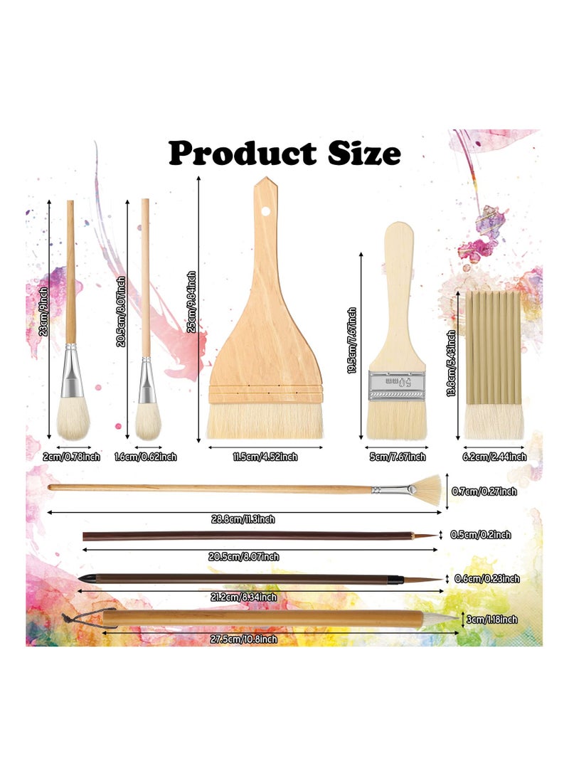 9-Piece Ceramic Brush Set - Assorted Shapes Watercolor Wool Bristle Paintbrushes for Artists, Students, and Kids for Oil, Gouache, Nail Art, Face Painting, and DIY Crafts. - Image 4