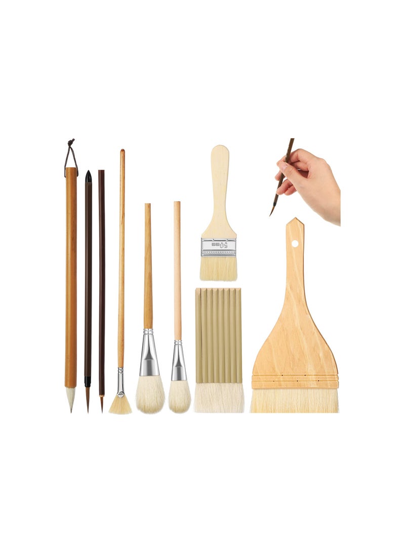 9-Piece Ceramic Brush Set - Assorted Shapes Watercolor Wool Bristle Paintbrushes for Artists, Students, and Kids for Oil, Gouache, Nail Art, Face Painting, and DIY Crafts. - Image 1