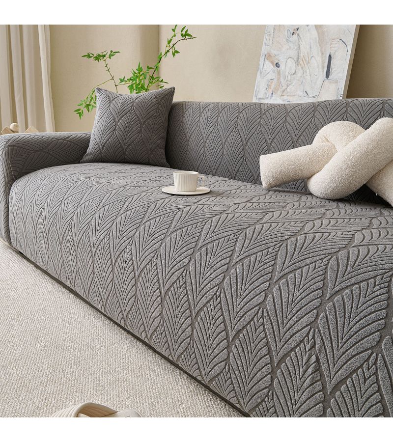 Complete Sofa Set Protection With 1 Sofa Cover And 1 Cushion Cover Machine Washable Highly Elastic Scratch Proof Non Slip Year Sofa Shield Leaf Design Stylish And Easy Sofa Cover Ideal For Safeguarding Home Sofas Dark Gray 2 Seater 57 09 To 72 83 Inch - Image 2