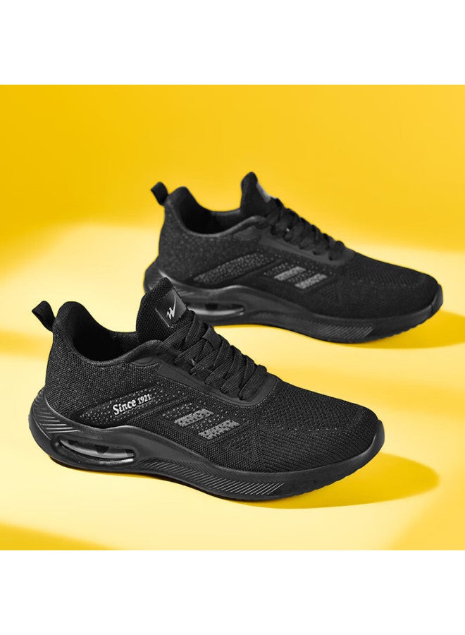 Double Star Eight Shuangxingbate High-elastic Flyknit Mesh Breathable Sports Shoes, Comfortable Air Cushion Running Shoes For Spring And Autumn, All-black Versatile Lightweight Casual Shoes For Me - Image 4
