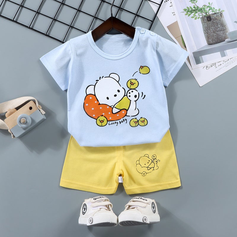 Kids Cotton T-Shirt  Shorts Set Summer Outfit F33-Pillow dog