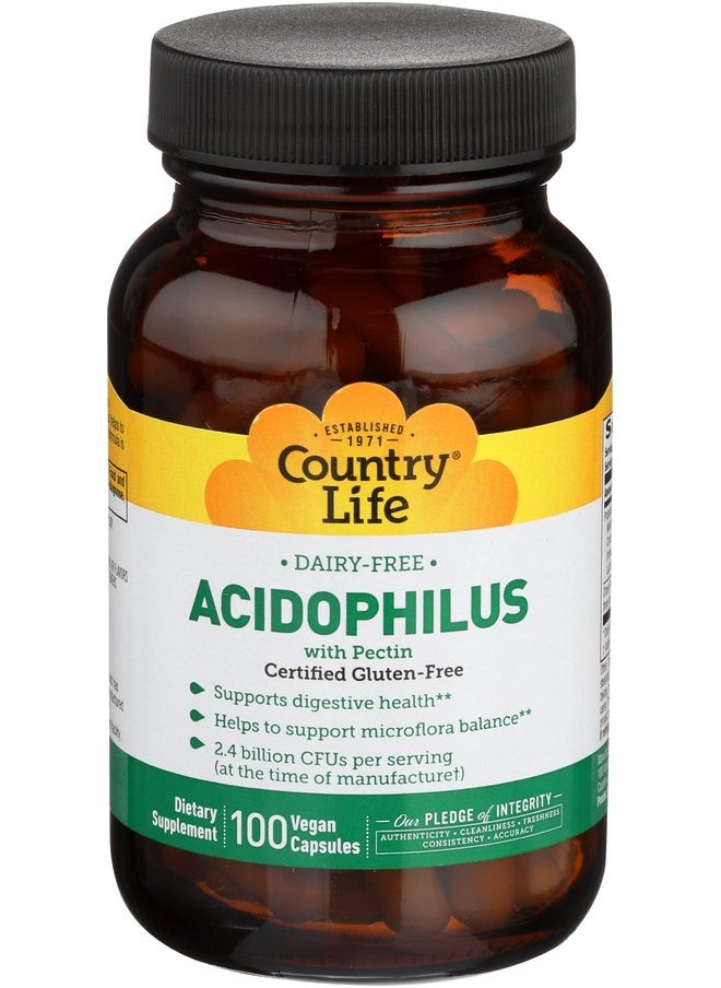 Country Life Dairy Free Acidophilus With Pectin 2.4 Billion Cfus 100 Vegan Capsules Certified Gluten Free Certified Vegan  - Image 2